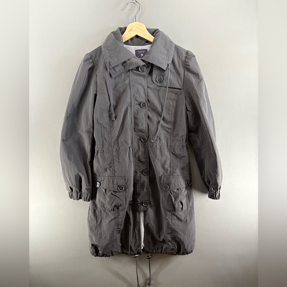 Forever 21 Women’s Grey Lined Windbreaker Peacoat Jacket Size Small